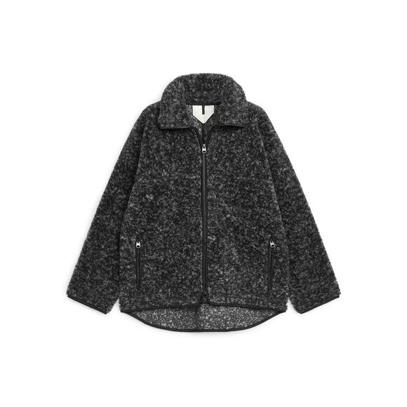 Arket Jackets & Blazers - ARKET High-Neck Pile Jacket Black White Melange Scandinavian Cozycore Sz Medium